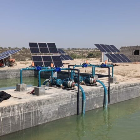 four sites rain gun system head units water extract from pond and the whole system operrated through solar power system installed by hydromech co. attock district pindi gheb tehsil