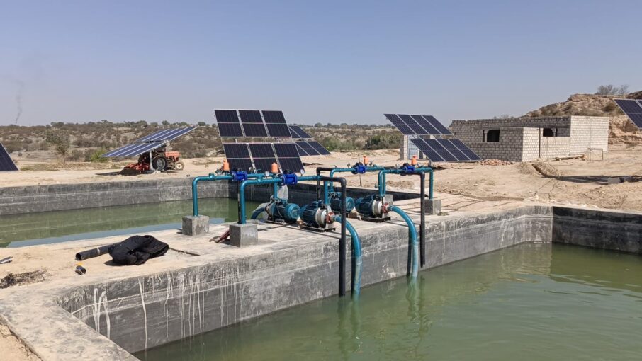 four sites rain gun system head units water extract from pond and the whole system operrated through solar power system installed by hydromech co. attock district pindi gheb tehsil